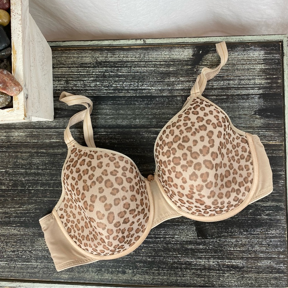 Chantelle Brown Animal Leopard Print Lightly Lined Contour Underwire Bra 36D - Picture 2 of 5